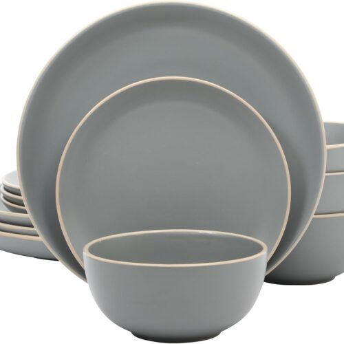 Gibson Home Rockaway 12-Piece Dinnerware Set Service for 4, Grey Matte -